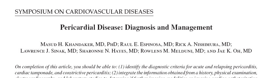 seminar in pericardial disease mayo clinic spodick
