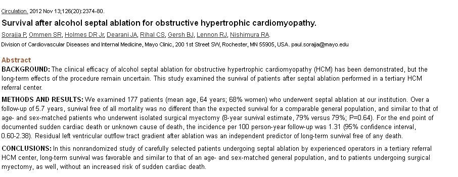 Outcome of HOCM after alcohol septal ablation