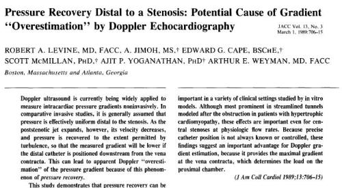 Pressure recovery phenomenon in doppler echocardiography