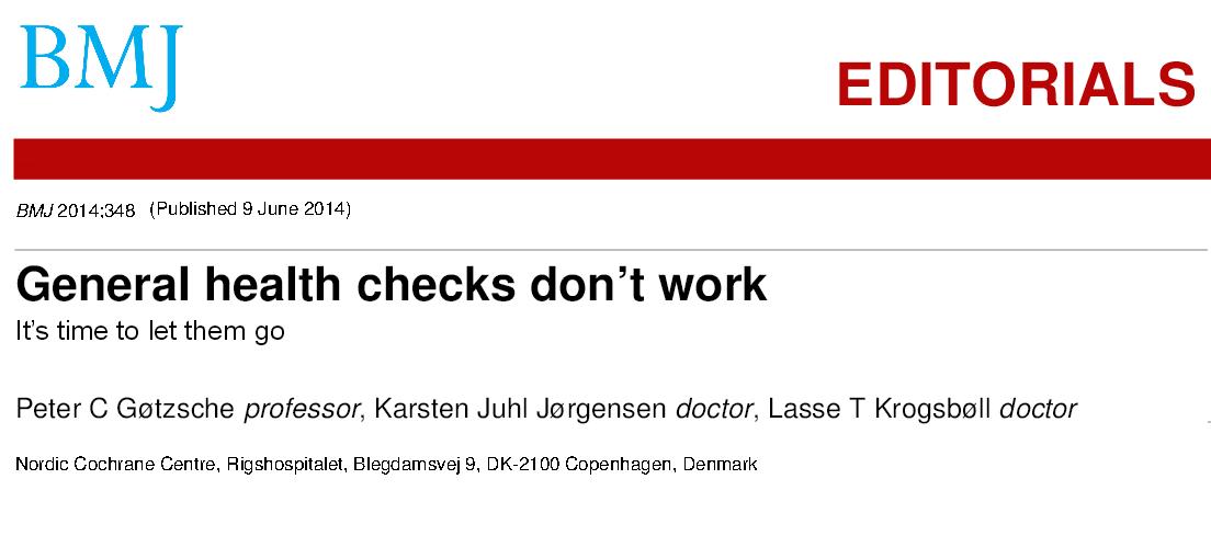 Master health check up geenral cochrane bmj editorial