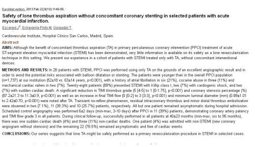 thrombus aspiration alone for stemi no stent priamry poba